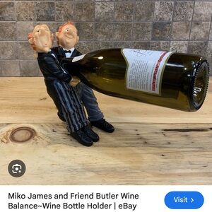 NWOT Charming Figurine of Two Wine Butlers in Black and Gray